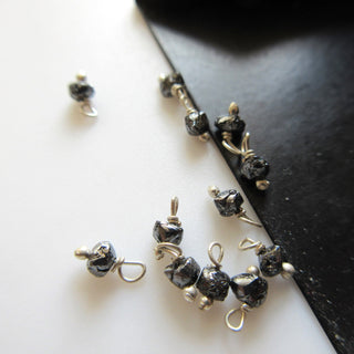10 Pieces Natural Black Raw Rough Uncut Diamond 925 Sterling Silver Wire Wrapped Rondelle Beads, 3mm Raw Diamond Jewelry Hangings, DDS598/3
