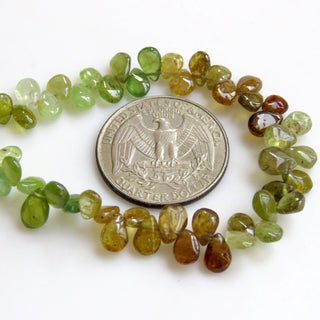 Natural Green Garnet Smooth Pear Beads, Green Grossular Garnet Beads, Green Garnet Beads, 5-6mm/7mm Garnet Beads, Sold As 8"/4", GDS1304