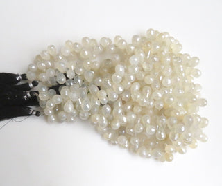 Natural White Chalcedony Briolette Bead, Mystic Coated White Chalcedony Teardrop Faceted Gemstone Bead, Sold As 12mm/10mm, 8"/4", GDS1308