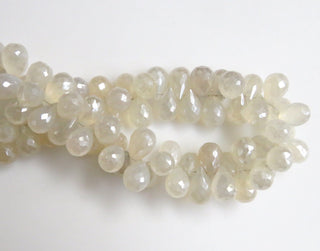 Natural White Chalcedony Briolette Bead, Mystic Coated White Chalcedony Teardrop Faceted Gemstone Bead, Sold As 12mm/10mm, 8"/4", GDS1308