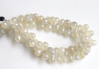 Natural White Chalcedony Briolette Bead, Mystic Coated White Chalcedony Teardrop Faceted Gemstone Bead, Sold As 12mm/10mm, 8"/4", GDS1308