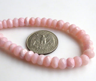 Natural Pink Opal Rondelle Beads, Peruvian Pink Opal Faceted Rondelle Beads, 7.5mm Pink Opal Rondelles, Sold As 14"/7" Strand, GDS1311