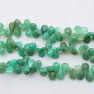 Natural Chrysoprase Pear Shaped Gemstone Beads, Chrysoprase Faceted Briolettes Beads Loose, 10mm To 12mm Beads, Sold As 8"/4", GDS1319