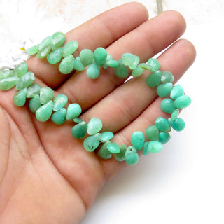 Natural Chrysoprase Pear Shaped Gemstone Beads, Chrysoprase Faceted Briolettes Beads Loose, 10mm To 12mm Beads, Sold As 8"/4", GDS1319