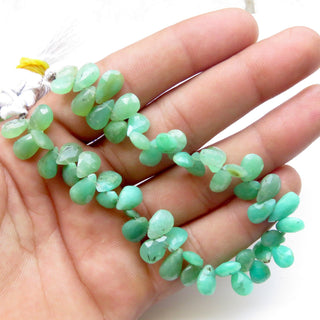 Natural Chrysoprase Pear Shaped Gemstone Beads, Chrysoprase Faceted Briolettes Beads Loose, 10mm To 12mm Beads, Sold As 8"/4", GDS1319