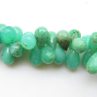 Natural Chrysoprase Drop Shape Briolette Beads, Chrysoprase Faceted Teardrop Beads Loose, 12-17mm Chrysoprase Beads, Sold As 8"/4", GDS1320