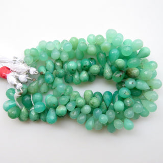 Natural Chrysoprase Drop Shape Briolette Beads, Chrysoprase Faceted Teardrop Beads Loose, 12-17mm Chrysoprase Beads, Sold As 8"/4", GDS1320