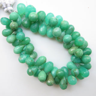 Natural Chrysoprase Drop Shape Briolette Beads, Chrysoprase Faceted Teardrop Beads Loose, 12-17mm Chrysoprase Beads, Sold As 8"/4", GDS1320