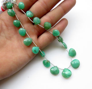 Natural Chrysoprase Heart Shaped Briolette Beads, 10mm To 14mm Chrysoprase Faceted Gemstone Beads Loose, Sold As 11"/18pcs, 5"/9pcs, GDS1324