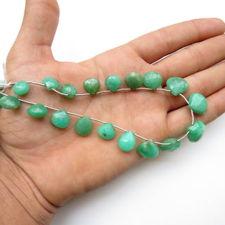 Natural Chrysoprase Heart Shaped Briolette Beads, 10mm To 14mm Chrysoprase Faceted Gemstone Beads Loose, Sold As 11"/18pcs, 5"/9pcs, GDS1324