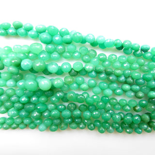 Natural Chrysoprase Onion Shaped Briolette Beads, 5mm To 8mm Chrysoprase Faceted Gemstone Beads Loose, Sold As 9"/4.5", GDS1326