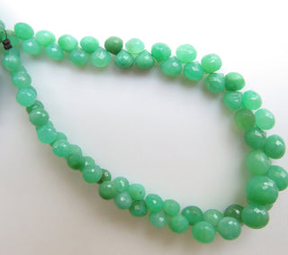 Natural Chrysoprase Onion Shaped Briolette Beads, 5mm To 8mm Chrysoprase Faceted Gemstone Beads Loose, Sold As 9"/4.5", GDS1326