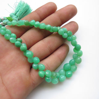 Natural Chrysoprase Onion Shaped Briolette Beads, 5mm To 8mm Chrysoprase Faceted Gemstone Beads Loose, Sold As 9"/4.5", GDS1326