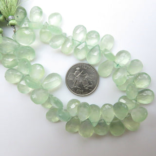 AAA Prehnite Briolette Beads, Green Prehnite Pear Shaped Faceted Beads, 11mm To 16mm Prehnite Briolettes Loose, Sold As 9"/4.5", GDS1328