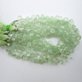 Prehnite Briolette Beads, Green Prehnite Pear Shaped Faceted Beads, 9mm To 10mm AAA Prehnite Briolettes Loose, Sold As 10"/5", GDS1330