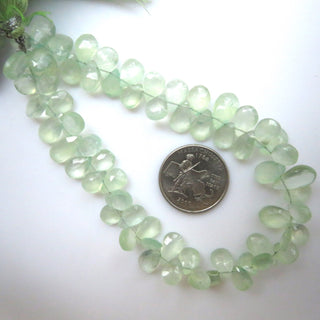 Prehnite Briolette Beads, Green Prehnite Pear Shaped Faceted Beads, 9mm To 10mm AAA Prehnite Briolettes Loose, Sold As 10"/5", GDS1330