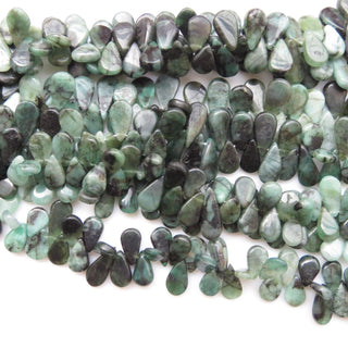 Natural Emerald Briolette Beads, Smooth Emerald Pear Shaped Gemstone Beads, 11-14mm/8-14mm Emerald Beads, Sold As 9" Strand, GDS1334