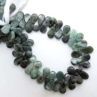 Natural Emerald Briolette Beads, Smooth Emerald Pear Shaped Gemstone Beads, 11-14mm/8-14mm Emerald Beads, Sold As 9" Strand, GDS1334