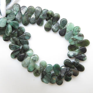 Natural Emerald Briolette Beads, Smooth Emerald Pear Shaped Gemstone Beads, 11-14mm/8-14mm Emerald Beads, Sold As 9" Strand, GDS1334