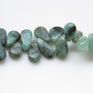 Natural Emerald Briolette Beads, Smooth Emerald Pear Shaped Gemstone Beads, 11-14mm/8-14mm Emerald Beads, Sold As 9" Strand, GDS1334