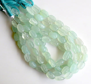 Aqua Chalcedony Carved Beads, Wholesale Aqua Chalcedony Straight Drilled Hand Carved Oval Beads, 12mm To 14 Each, 8 Inch Strand, GDS1342