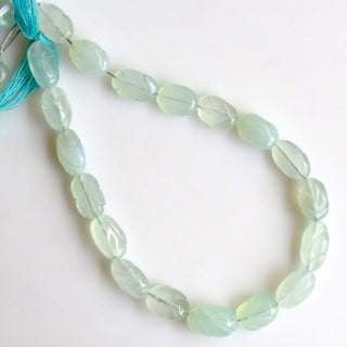 Aqua Chalcedony Carved Beads, Wholesale Aqua Chalcedony Straight Drilled Hand Carved Oval Beads, 12mm To 14 Each, 8 Inch Strand, GDS1342