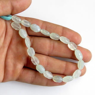 Aqua Chalcedony Carved Beads, Wholesale Aqua Chalcedony Straight Drilled Hand Carved Oval Beads, 12mm To 14 Each, 8 Inch Strand, GDS1342