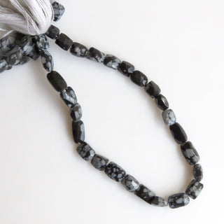 Snowflake Obsidian Faceted Beads, Faceted Obsidian Rectangle Shape Gemstone Beads, 7mm To 8mm Snowflake Obsidian, 8 Inch Strand, GDS1345