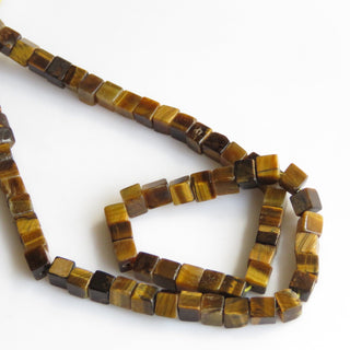 AAA Natural Tiger Eye Smooth Box Beads, Tigers Eye Plain Box Beads, Tiger Eye Cubes, Tiny 5mm Tiger Eye Box Beads, 13 Inch Strand, GDS1346