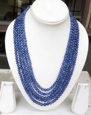 Sapphire Round Beads Necklace, 5-7mm Natural Glass Filled Blue Sapphire Round Smooth Beads, 5 Strand Multi Strand Sapphire Necklace, GDS1348