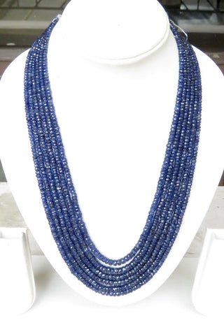 Blue Sapphire Faceted Rondelle Beads Necklace, 3-5mm Natural Glass Filled Blue Sapphire 6 Strand Multi Strand Sapphire Necklace, GDS1350