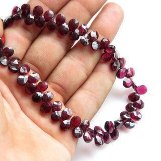 Natural Garnet Faceted Pear Beads, Garnet Briolettes, Pear Shaped Garnet Briolette Beads, 8mm Garnet Pear Beads, 9 Inch Strand, GDS1352