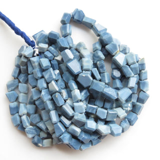 Natural Blue Opal Tumble Beads, Peruvian Blue Opal Step Cut Tumble Beads, 10mm To 14mm Opal Beads, Sold As 17 Inch/8 Inch, GDS1354