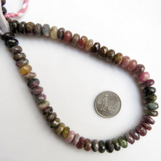 Multi Tourmaline 10mm To 11mm Faceted Rondelles Beads, Pink Tourmaline beads, Green Tourmaline Beads, 13 Inch Strand, GDS1362