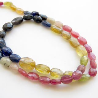 Multi Sapphire Faceted Oval Beads, Blue Yellow Pink Sapphire Oval Beads, 6mm To 9mm Sapphire Beads, Sold As 16"/8", GDS1369