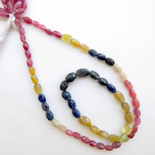 Multi Sapphire Faceted Oval Beads, Blue Yellow Pink Sapphire Oval Beads, 6mm To 9mm Sapphire Beads, Sold As 16"/8", GDS1369