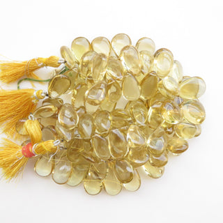 Yellow Quartz Briolette Beads, Lemon Quartz Smooth Pear Beads, Natural Yellow Lemon Quartz Beads, 19mm To 22mm Beads, Sold As 8"/4", GDS1370