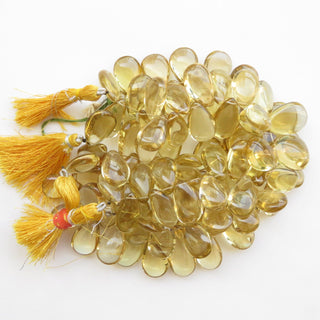 Yellow Quartz Briolette Beads, Lemon Quartz Smooth Pear Beads, Natural Yellow Lemon Quartz Beads, 19mm To 22mm Beads, Sold As 8"/4", GDS1370