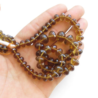 Brown Quartz Rondelle Beads, Brown Quartz Faceted Rondelle Beads, Natural Brown Quartz Beads, 8mm To 14mm Beads, Sold As 16"/8", GDS1373