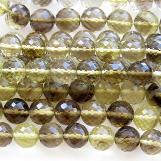 Bi Color Shaded Two Tone Yellow Brown Quartz Faceted Round Beads, 8mm Bi Color Yellow Quartz Brown Quartz Beads, 10 Inch Strand GDS1377