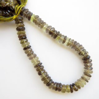 Bi Color Shaded Two Tone Yellow Brown Quartz Faceted Rondelle Beads, 9mm Bi Color Yellow Quartz Brown Quartz Beads, 8.5 Inch Strand GDS1378