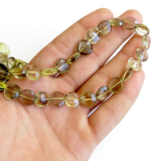 Bi-Color Lemon Quartz Smoky Quartz Faceted Coin Beads, 11mm Yellow Brown Quartz Beads, 10 Inch Strand GDS1379