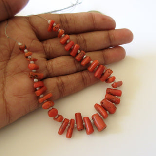 Natural Italian Coral Tubes, Top Side Drilled Original Italian Red Coral Tube Beads, 8mm To 10mm Each Approx, 7 Inch Strand, GDS1247