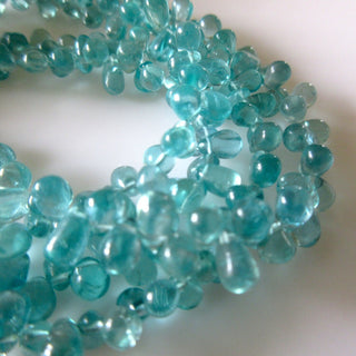 Natural Blue Apatite Smooth Tear Drop Briolette Beads Loose, Natural Apatite Drops, 6mm, 7 Inches, Apatite Gemstone, GDS1262