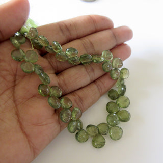 Green Apatite Beads, Natural Green Apatite Smooth Heart Briolette Beads, Wholesale Apatite, 8mm To 10mm Each, 8 Inch/4 Inch Strand, GDS1264