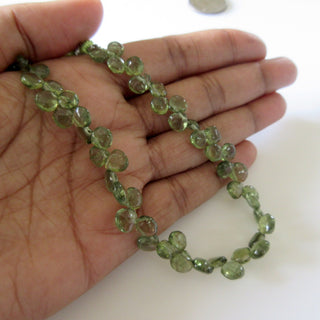 Green Apatite Heart Beads, Natural Wholesale Green Apatite Smooth Heart Briolette Beads, 6mm To 7mm Each, 8 Inch Strand, GDS1265