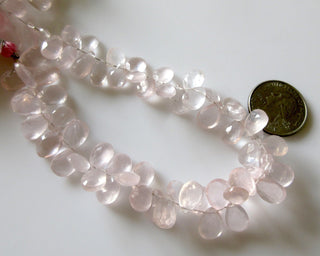 Natural Rose Quartz Pear Beads, Faceted Rose Quartz Pear Briolette Beads, 10mm To 11mm Rose Quartz Beads, 9 Inch/4.5 Inch Strand, GDS1269