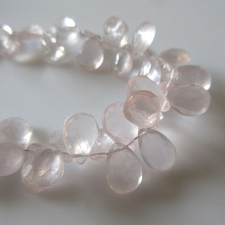 Natural Rose Quartz Pear Beads, Faceted Rose Quartz Pear Briolette Beads, 7mm To 12mm Rose Quartz Beads, 9 Inch/4.5 Inch Strand, GDS1270