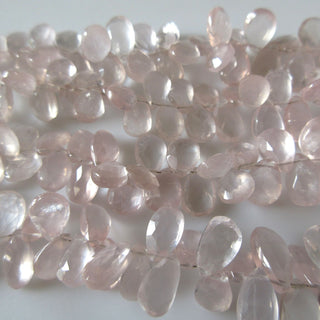 Natural Rose Quartz Pear Beads, Faceted Rose Quartz Pear Briolette Beads, 7mm To 12mm Rose Quartz Beads, 9 Inch/4.5 Inch Strand, GDS1270