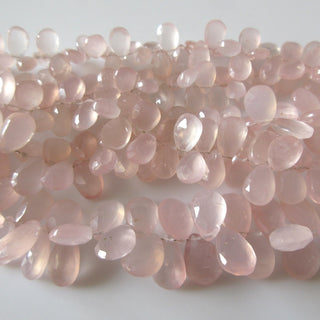 Natural Rose Quartz Pear Beads, Faceted Rose Quartz Pear Briolette Beads, 13mm To 14mm Rose Quartz Beads, 9 Inch/4.5 Inch Strand, GDS1271